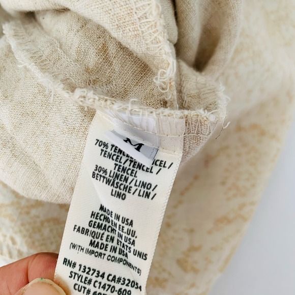 Anthropologie Cloth Stone Dahl Romper M Beige Linen Snakeskin Boho Festival Chic - Picture 12 of 12